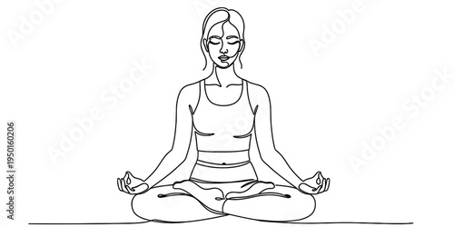 Continuous one line drawing of a woman in yoga meditation pose.