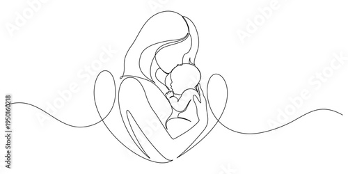 Mother and baby line art vector illustration, mothers day celebration background