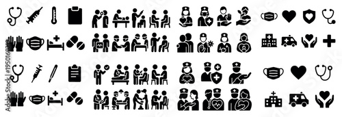 Medical icons with stethoscope syringe and mask bold