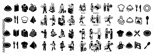 Hospitality icons with chef and waiter flat