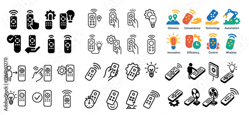 Technology icons with remote hand signal flat