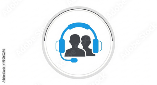 Two people wearing blue headsets with microphones for customer support or teamwork