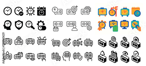 Time icons with clock calendar timer outline