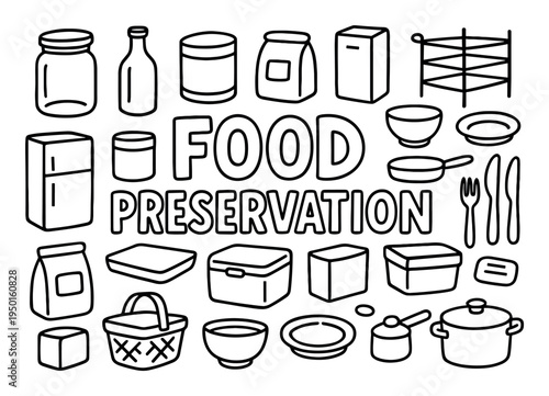 Food icons with jar container basket simple