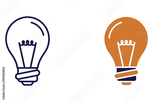 Illustrated light bulb icons with one filled and one outlined design for creative project use