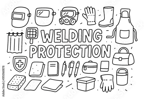 Welding icons with mask glove apron outline