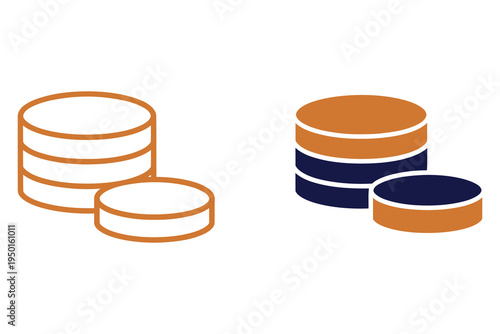 Illustrated comparison of stacked cylindrical objects with different color segments isolated on transparent background