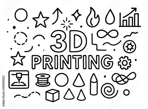 Technology icons with printer filament cube outline