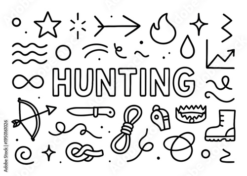 Hunting icons with bow arrow boot outline