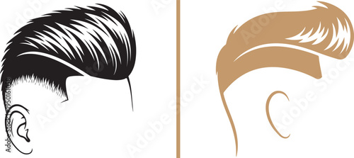 Modern vector icons of men's hairstyles featuring a textured pompadour with a sharp fade and a sleek side-part undercut. Ideal for barber shop branding, grooming guides, and fashion graphics.