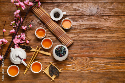 Asian tea set and brewed be...