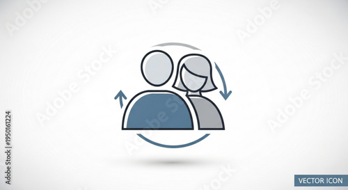 Two people icons swapping positions in a circular motion symbolizing teamwork and communication