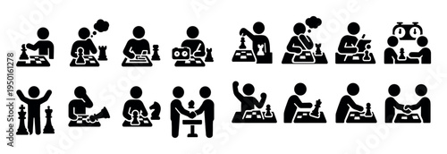 Chess icons with players pieces minimal