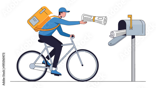 Delivery On Cycle: A diligent courier on a bicycle, delivers packages and newspapers to the mailbox