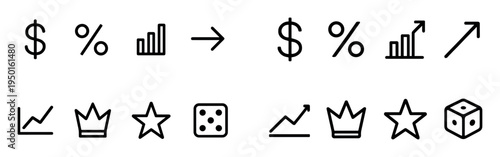 Finance icons with dollar percent chart outline