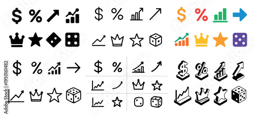 Finance icons with dollar percent chart minimal