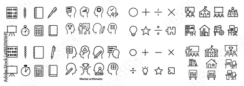Education icons with abacus head book minimal