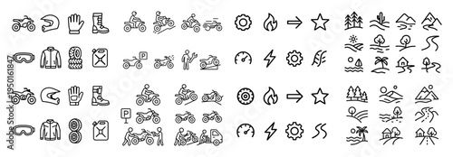 Adventure icons with bike helmet boot minimal