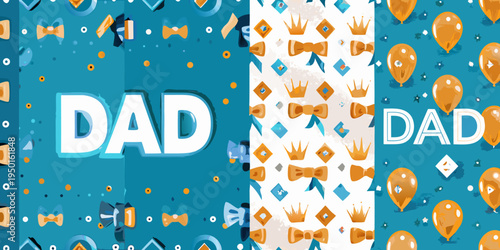 Festive father s day background with balloons bow ties and crowns