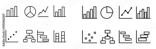 Data icons with bar pie and line outline