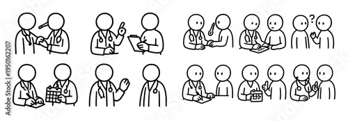 Medical icons with doctor patient clipboard outline