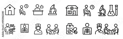 Medical icons with doctor nurse patient outline