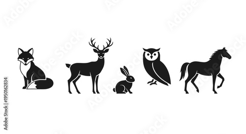 Black silhouettes of forest animals.