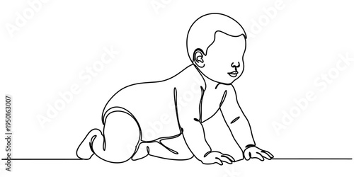 Minimalist Continuous One Line Art of a Baby Crawling Forward