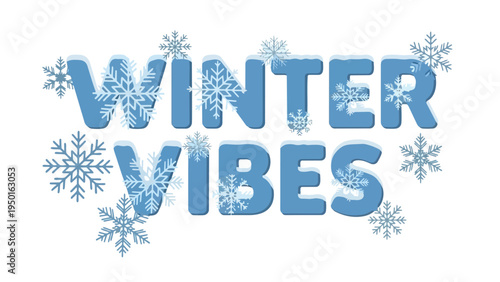 Charming blue text 'WINTER VIBES' adorned with delicate snowflakes, embodying the serene beauty of the frosty season
