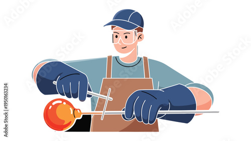 Artisan's Craft: An artisan, engrossed in their work, meticulously shapes molten glass into an exquisite form. The image reveals skill, passion, and the artistry of creation.