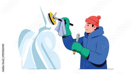 Artisan Ice Sculptor: A skilled artisan meticulously sculpts a work of art from a block of ice, combining precision with creativity, his craft on display.