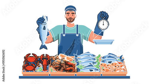 Fisherman's Bounty: A fisherman displays fresh catch, offering a delightful array of seafood, evoking the charm of the sea.