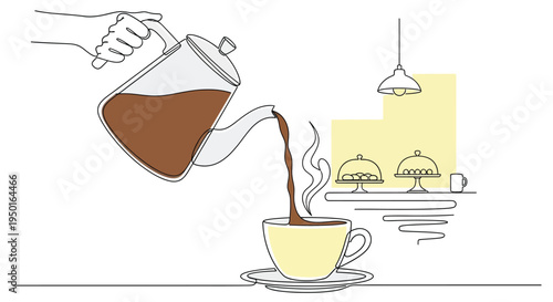 Pouring coffee into cup minimalist line art cafe scene