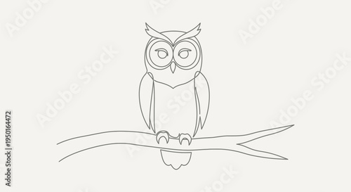 Minimalist owl on branch single line drawing, wise bird art
