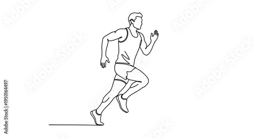 Athlete running single line drawing, fitness motivation