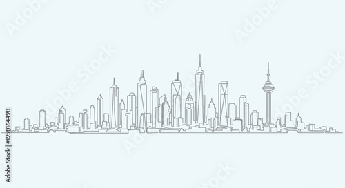 Cityscape skyline single line drawing, urban panorama