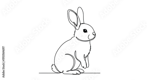 Simple rabbit one line drawing with ears up with line art