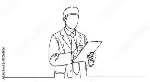 Doctor writing notes one line drawing minimalist style