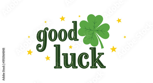 A vibrant illustration symbolizing good fortune and positive wishes with a lucky four-leaf clover and sparkling stars on a clear background perfect