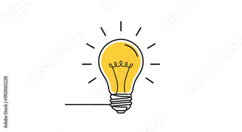 Bright light bulb idea symbol in single line style with line drawing