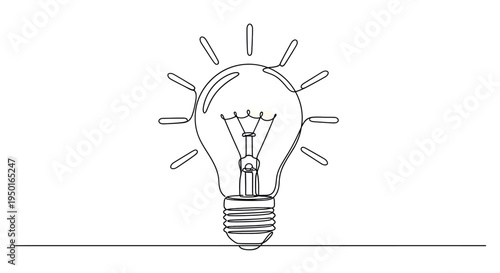 Glowing light bulb idea symbol in single line art with graphic is ide