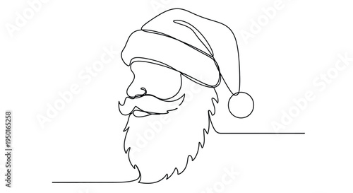 Santa claus head profile single line art style with perfect for chris