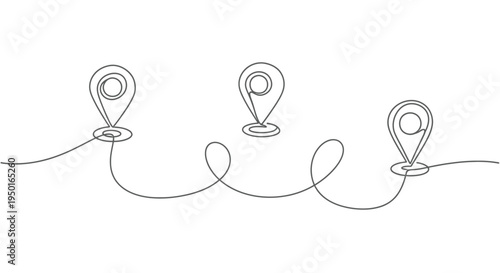 Three location pins connected by line in single art with ideal for ma