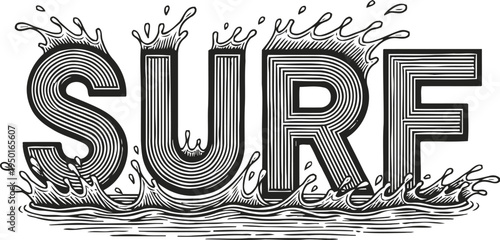 surf word with water splash design ocean wave typography with liquid splash effect