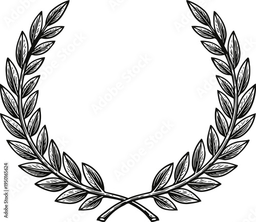 laurel wreath illustration classic hand drawn botanical crown with leaves, symbol of victory and honor