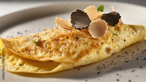 Delicate truffle omelet, garnished with shaved truffles