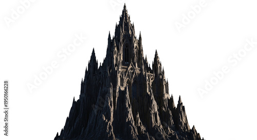 Fotografie Dark gothic cathedral towering over jagged rocks