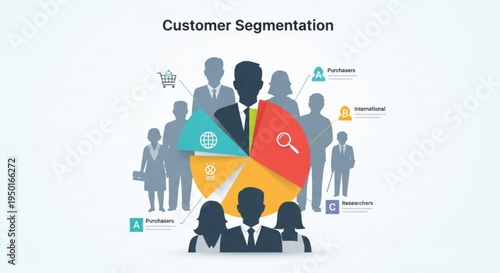 Business people analyze customer segmentation strategy with colorful pie chart