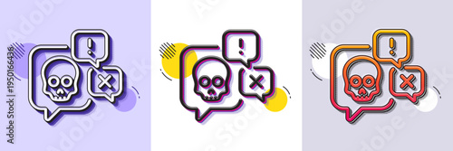 Cyber attack line icon. Halftone dotted pattern. Gradient icon with grain shadow. Ransomware threat sign. Hacker skull chat symbol. Line cyber attack icon. Various designs. Vector