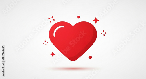 Shiny red heart symbol with sparkles and stars on white background representing love and affection in a festive and romantic way for valentine's day or anniversary